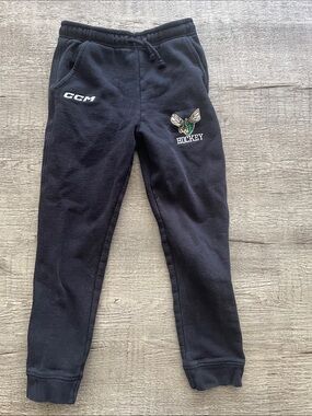 CCM Black Kids Sweatpants with Hockey & Hornet Embroidered